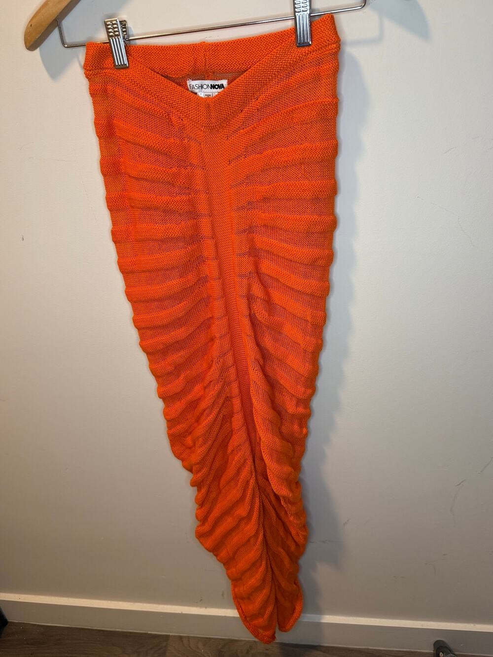 Fashion Nova Orange Knit Mesh 2 Piece Skirt Set XS Ruched Maxi